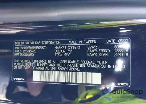 2022 Volvo Xc90 T5 Momentum 7 Passenger z USA, uszkodzony, nr VIN YV4102PK9N1868570